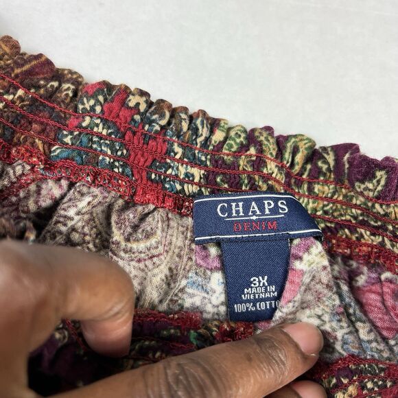 Chaps Womens Smocked Top Paisley Patchwork 3/4 Sleeve Casual Boho Shirt Size 3X - Picture 5 of 11